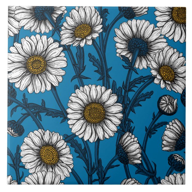 Carreau Marguerites sur bleu (Devant)