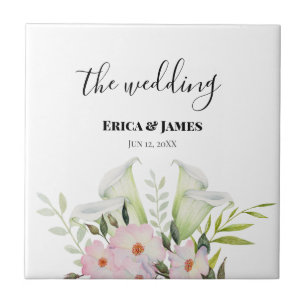 Carreau Mariage Blanc Doux Calla Lily Rose Aquarelle S