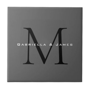 Carreau Mariage de calligraphie gris-noir monogramme