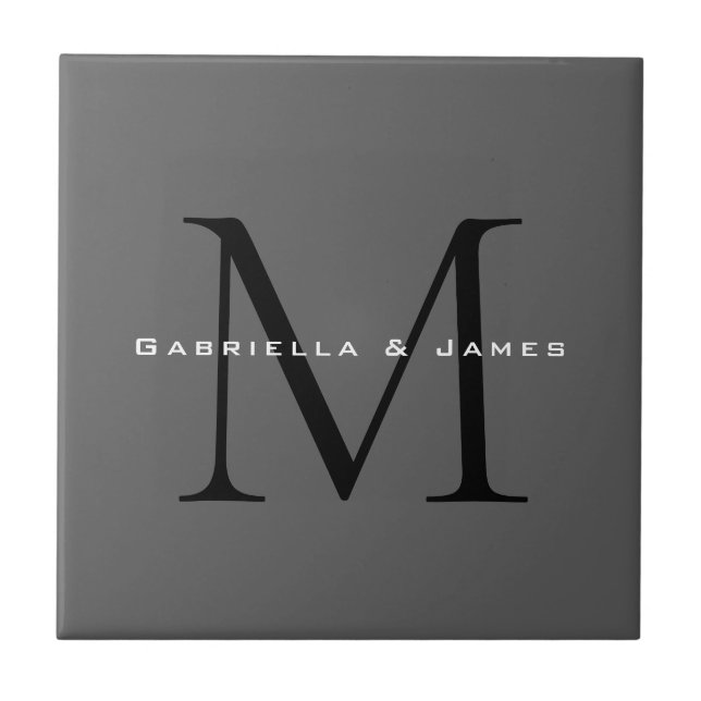 Carreau Mariage de calligraphie gris-noir monogramme (Devant)
