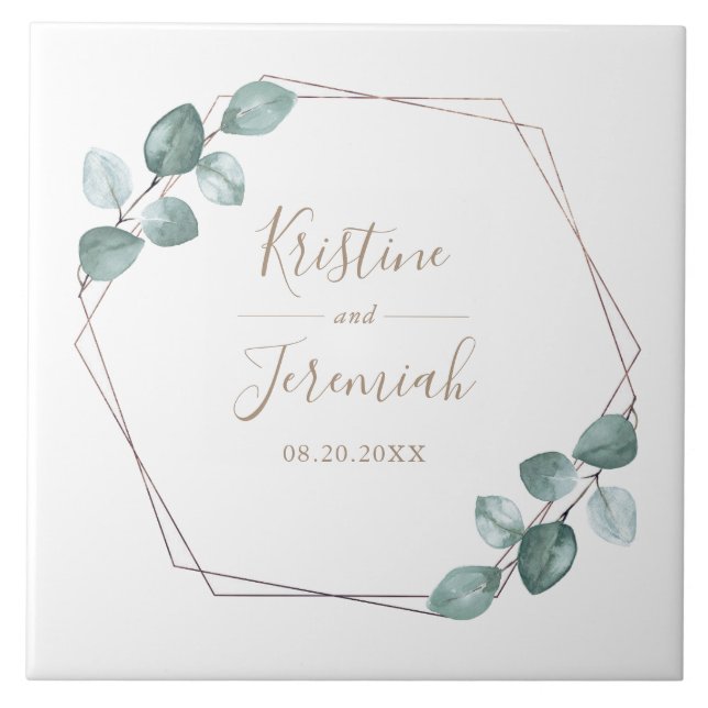 Carreau Mariage de script de café Eucalyptus moderne (Devant)