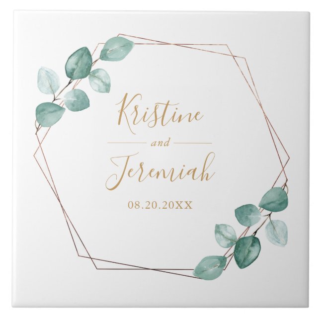 Carreau Mariage de script or Eucalyptus moderne (Devant)