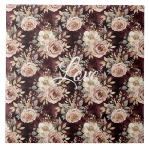 Carreau Mariage Floral Rouge Bourgogne Blush