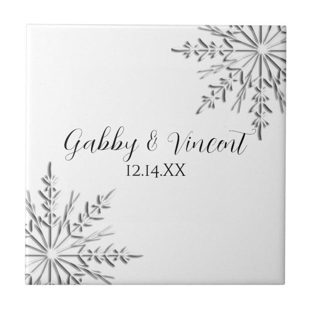 Carreau Mariage hivernal de flocon de neige (Devant)