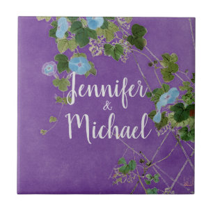 Carreau Mariage Moderne Calligraphie Plaque Nom Floral