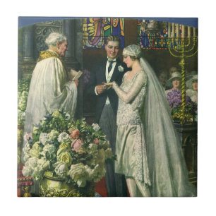 Carreau Mariage Vintage, Mariée et Marié avec Ménorah