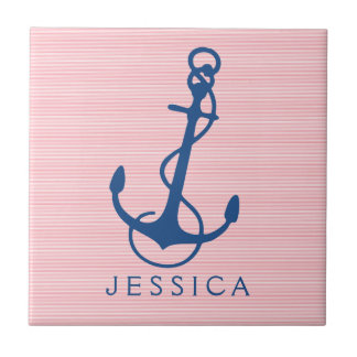 Carreau Marine Bleu Ancre Nautique Bateau Sur Rose