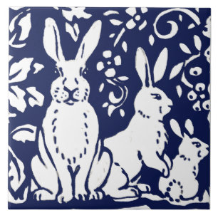 Carreau Marine Bleu Blanc Ours Cube Bois Animal Trivet