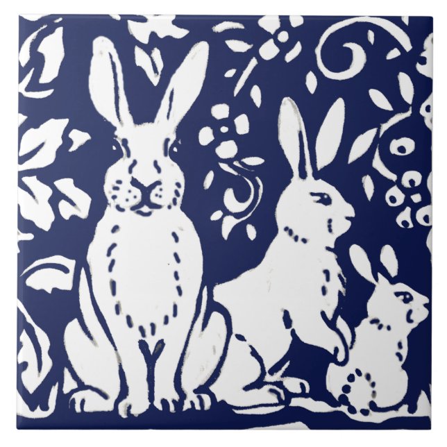 Carreau Marine Bleu Blanc Ours Cube Bois Animal Trivet (Devant)
