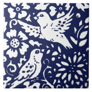 Carreau Marine Bleu Oiseau Floral Forêt animal Trivet