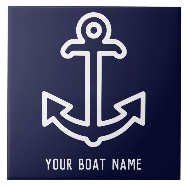 Carreau Marine Blue Personnalisé Bateau Ancre céramique Ca (Devant)