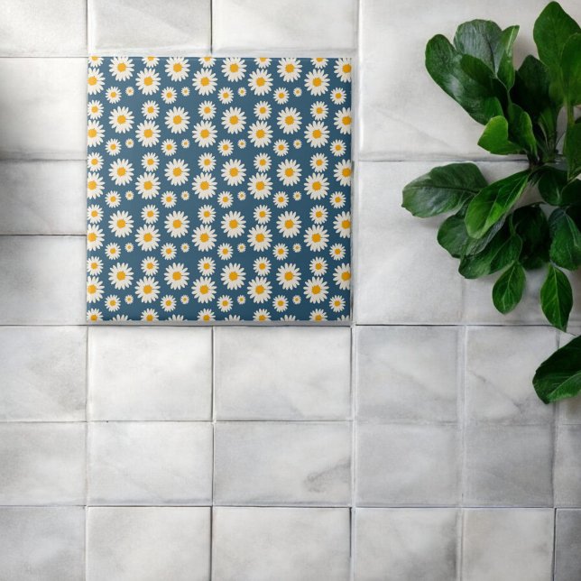 Carreau Marine Daisy Floral Bohemian Botanical Motif (Créateur téléchargé)