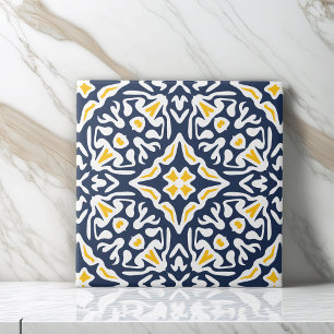 Carreau Marine et Motif méditerranéen jaune