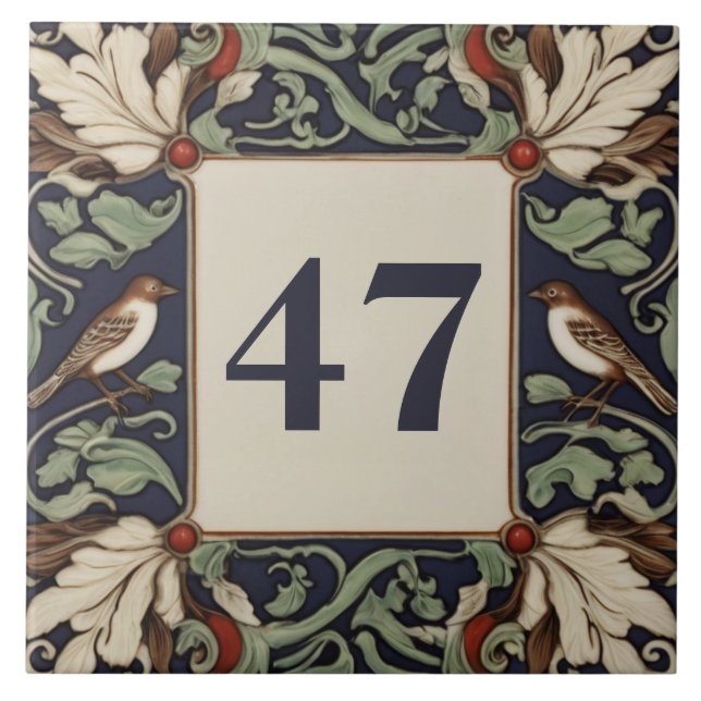 Carreau Marine Green Bird House Numéro Plaque (Devant)