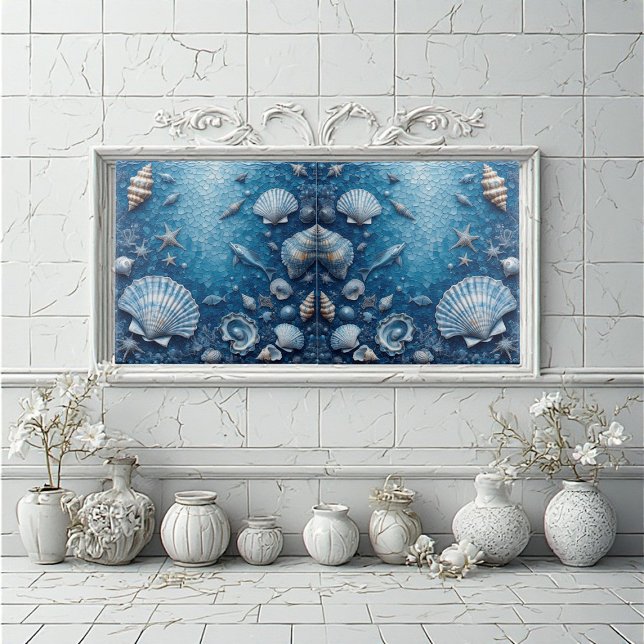 Carreau Marine Life Underwater Seashells Fish Backsplash  (Marine Life Underwater Seashells Fish Backsplash Ceramic Tile)