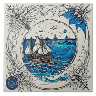 Carreau Marine Vie art traditionnel céramique no 3