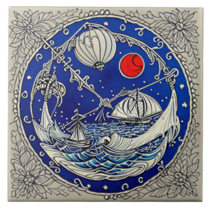 Carreau Marine Vie art traditionnel céramique no 7