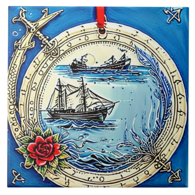 Carreau Marine Vie Céramique traditionnelle Nautique n° 5 (Devant)
