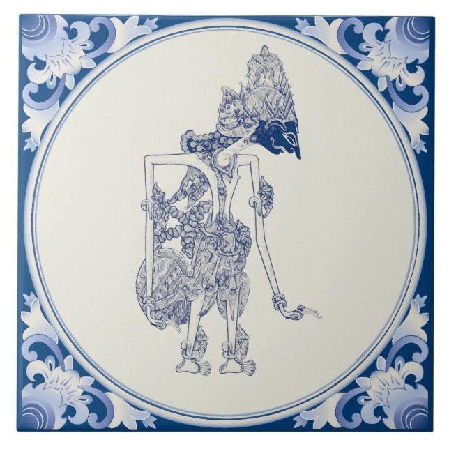 Carreau Marionnette hollandaise-indonésienne Delft Blauw. (Devant)