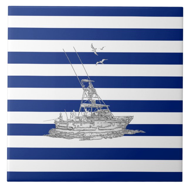 Carreau Marlin Pêche Chrome sur les bandes Nautiques (Devant)