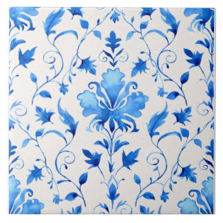 Carreau marocain bleu et blanc à quatre feuilles