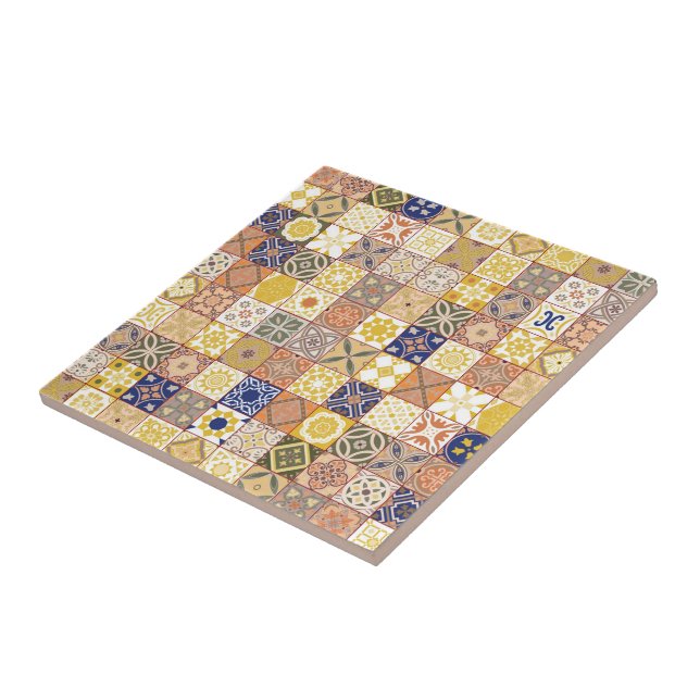 Carreau Marocain carrelage jaune et bleu (Côté)