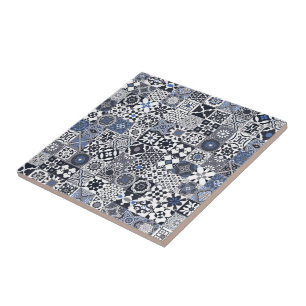 Carreau Marocain en tuiles noir,bleu,gris