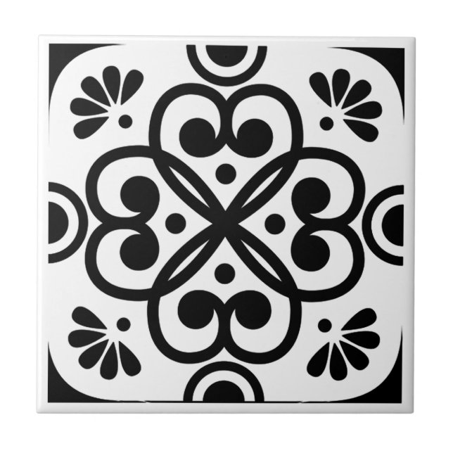 Carreau Marocain géométrique noir et blanc (Devant)