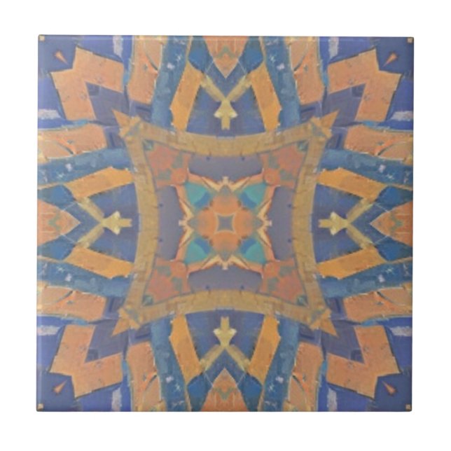 Carreau Marocain mosaïque géométrique motif pêche bleu mar (Devant)