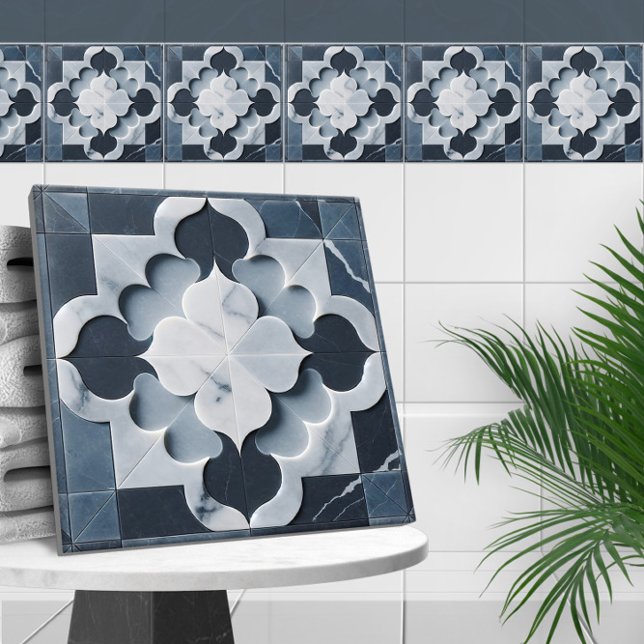 Carreau Marocain Quatrefoil Ardoise Gris et Platine (Créateur téléchargé)