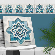 Marocain Quatrefoil Bleu et Marbre blanc