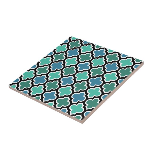 Carreau Marocain Turquoise Turquoise Blue Quatrefoil Motif (Côté)