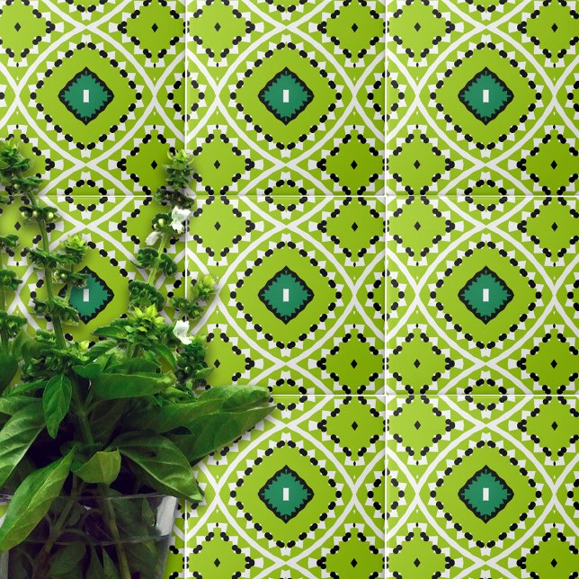 Carreau Marocaine Ethnique Lime Green Mosaïque géométrique (Créateur téléchargé)