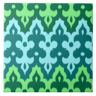 Carreau Marocaine Ikat Damask, Turquoise & Jade Green