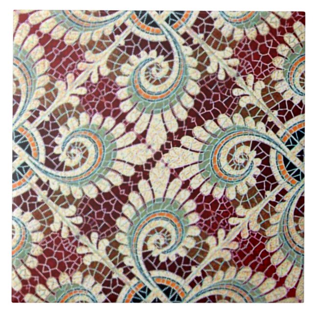 Carreau Maron Floral allemand Art Nouveau Jugendstil (Devant)