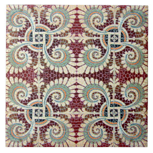 Carreau Maron Floral allemand Art Nouveau Jugendstil
