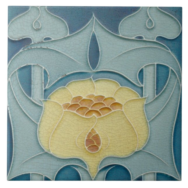 Carreau Maron Floral Français Art Nouveau Aqua Bleu (Devant)