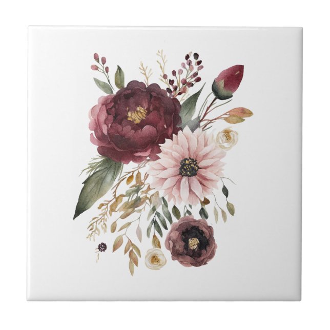 Carreau Maroon Bourgogne Blush rose Botanique Floral (Devant)