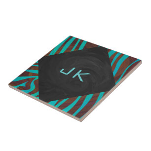 Carreau Marron Zèbre et sarcelle avec monogramme