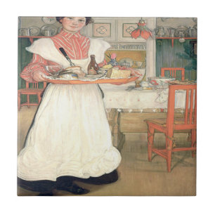 Carreau Martina Portant Le Petit-Déjeuner Sur Un Plateau C