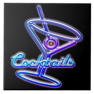 Carreau Martini cocktail rétro néon panneau vintage bar