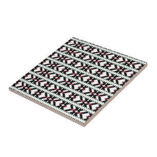 Carreau Masculine Art populaire tribal letton noir et blan