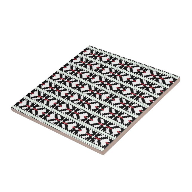 Carreau Masculine Art populaire tribal letton noir et blan (Côté)