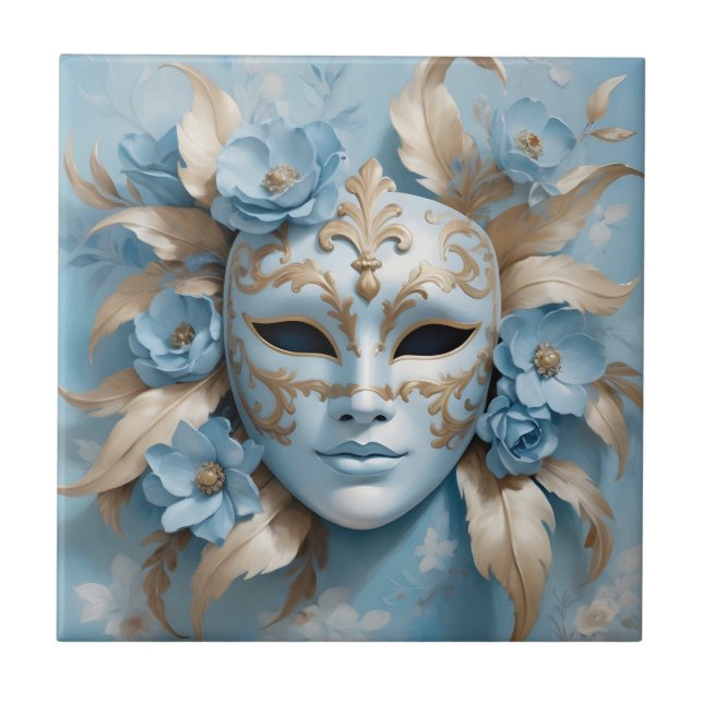 Carreau Masque de carnaval bleu et or (Devant)