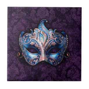 Carreau Masque de masquerade bleu élégant