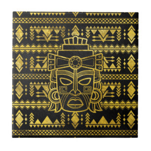 Carreau Masque maya d'Inca aztèque d'or