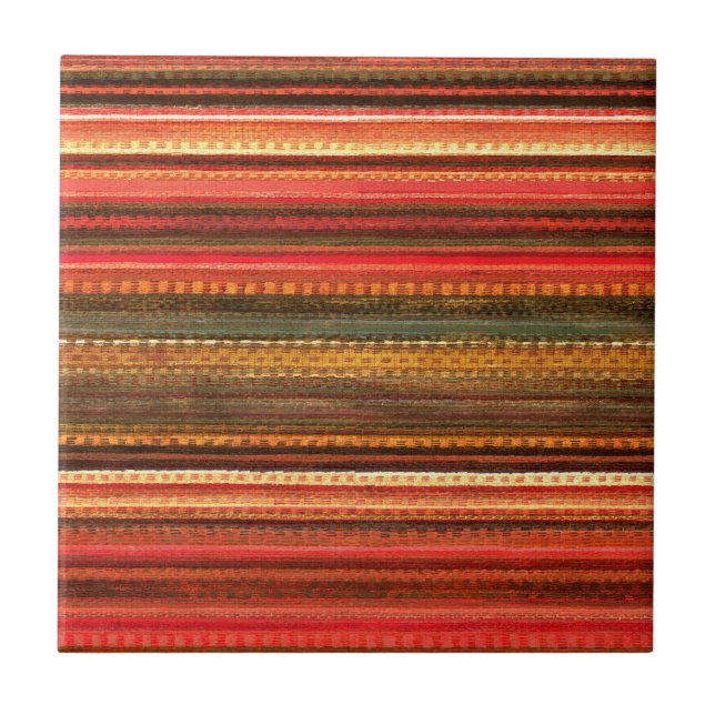 Carreau Material Textile Stripes Red Orange and Green (Devant)