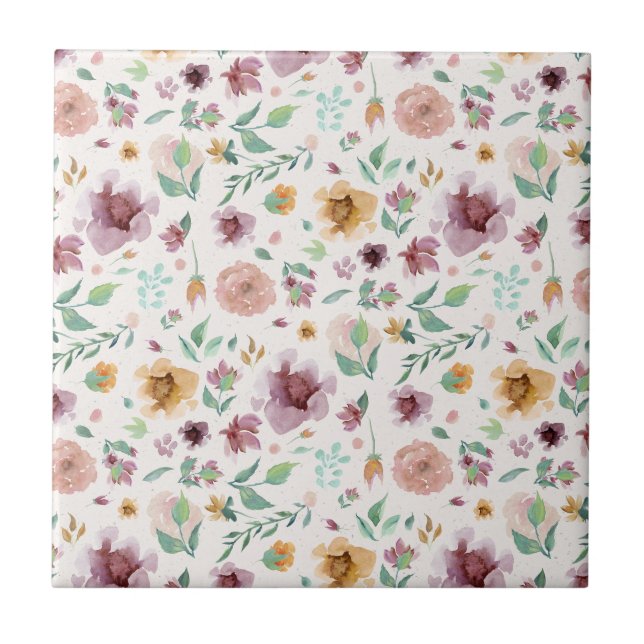 Carreau Mauve, Blush, Or Floral Couleur personnalisée (Devant)