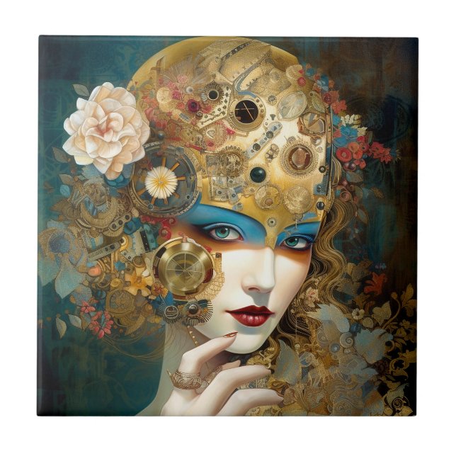 Carreau Mécanique Lady Robotique Imaginaire Sci-Fi (Devant)