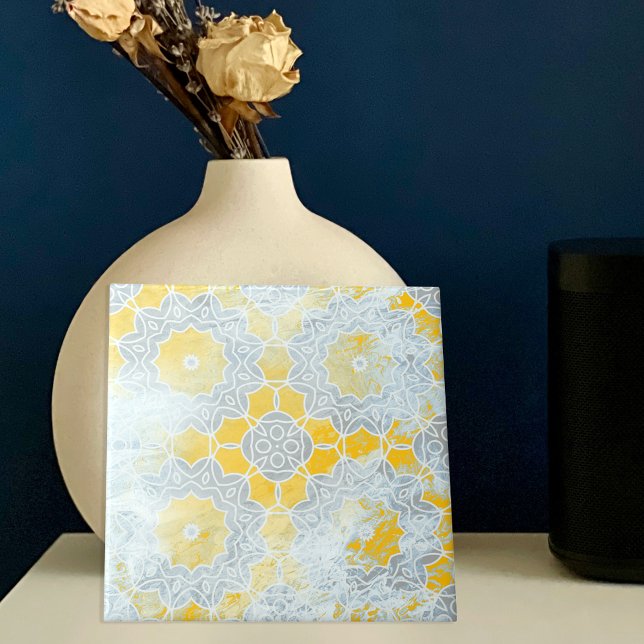 Carreau Médaillon beige Jaune à l'allure de pierre (Créateur téléchargé)